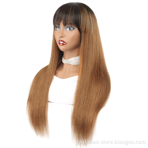 8-30 Inch Human Hair Bangs Wig Peruvian Remy Hair 1b 30 Blonde Brown Ombre Color Non Lace Full Machine Made Wigs for Black Women